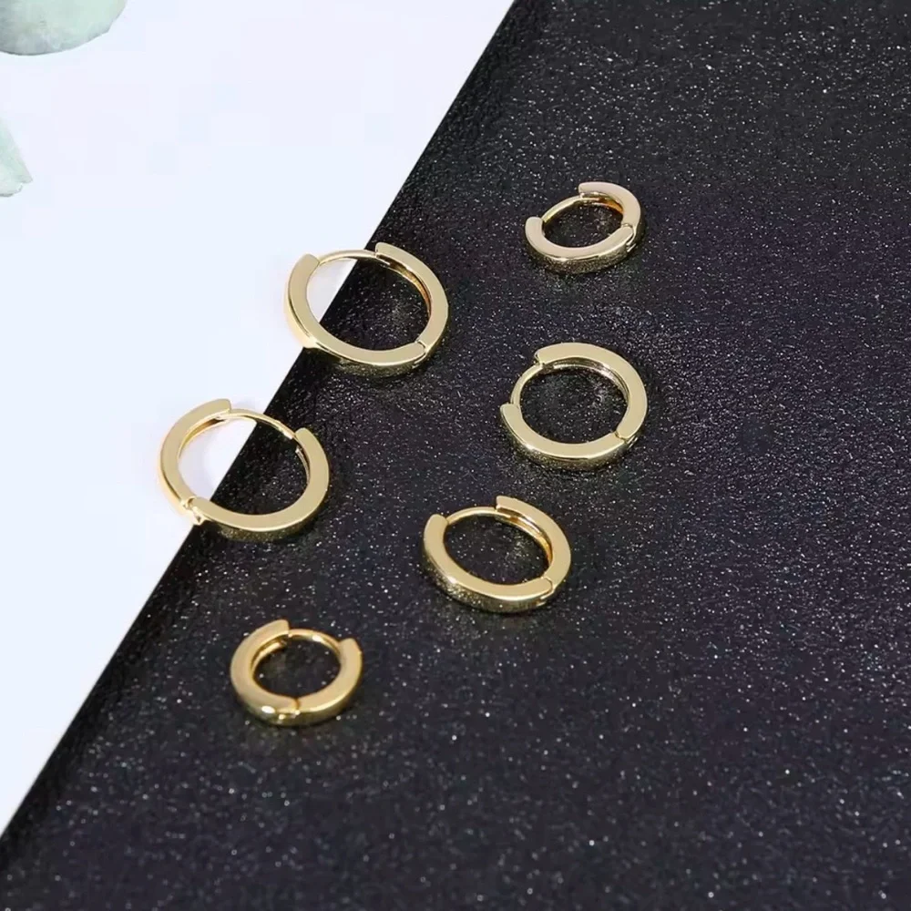 New Gold Steel Square Edge Graduated Sizes Hoop Earrings Set